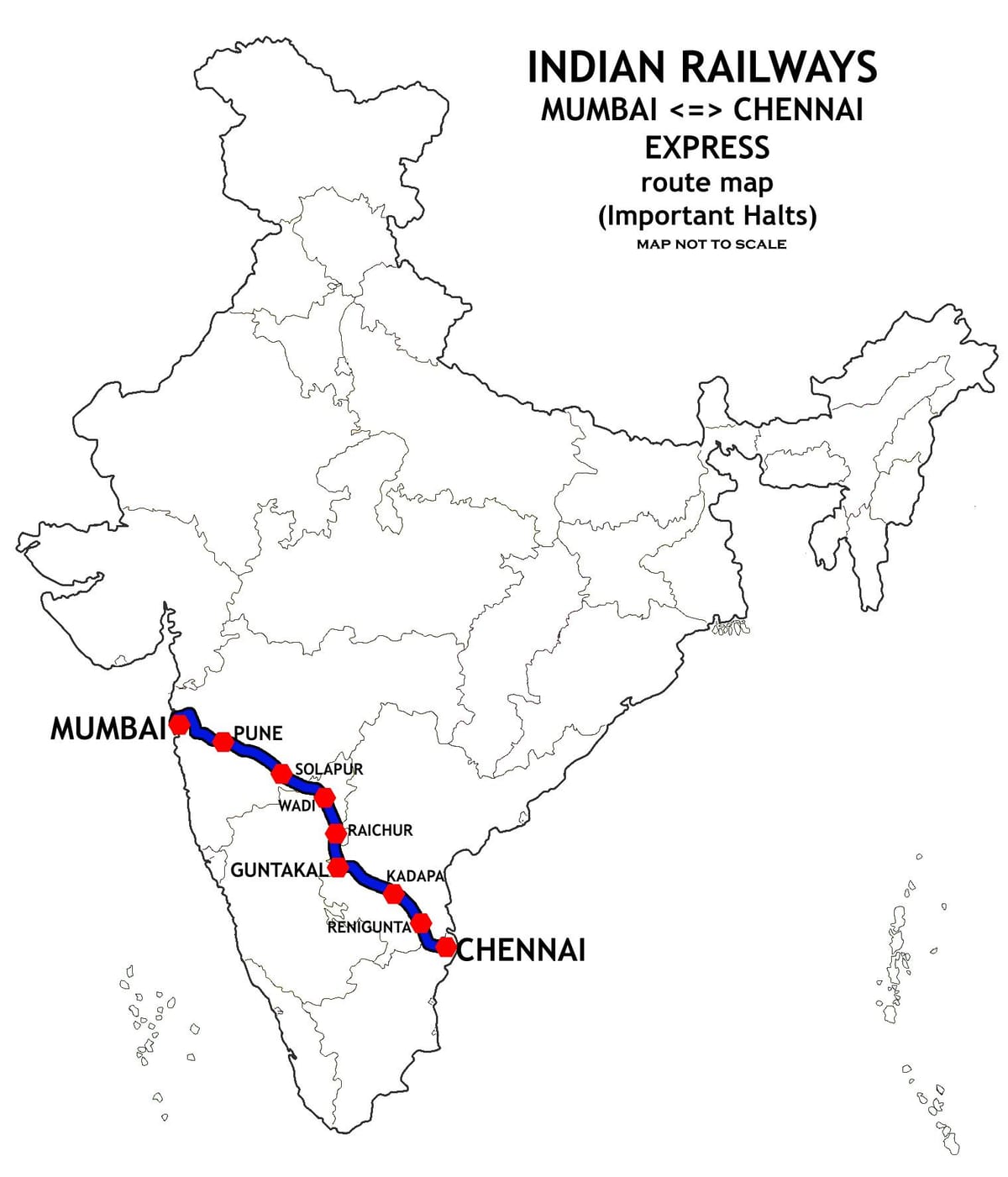 بمبئی به Chennai, نقشه مسیر قطار