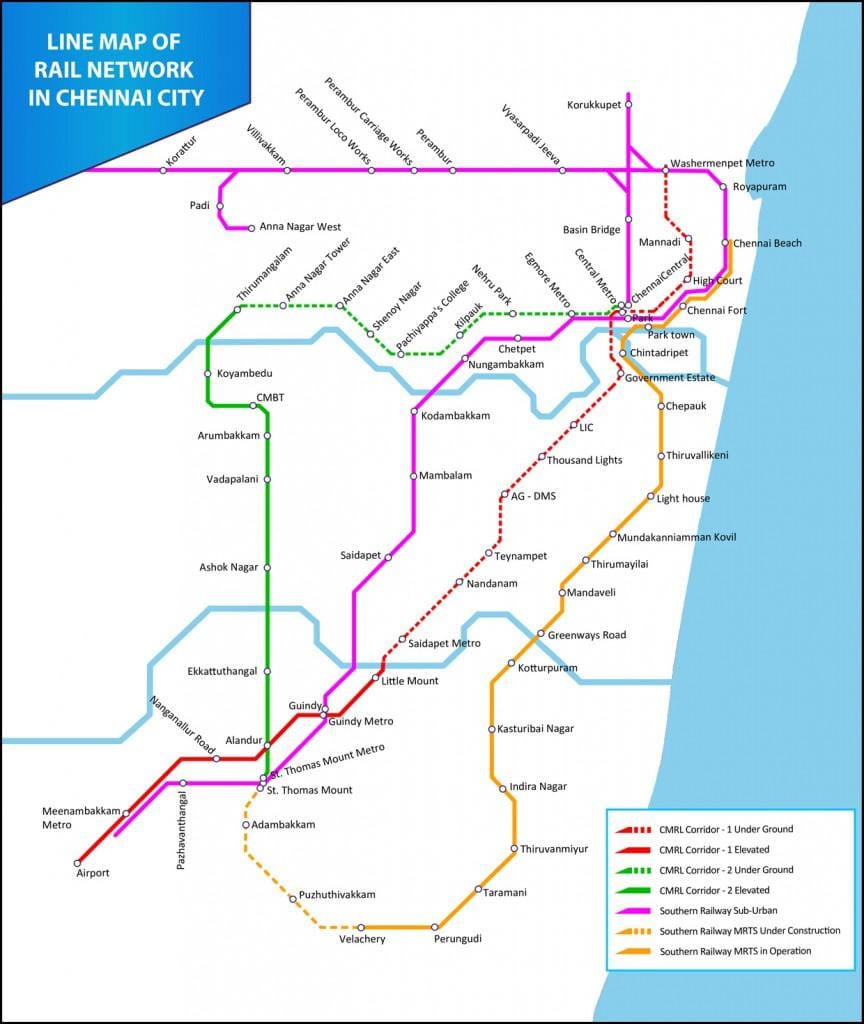 Chennai, نقشه مسیر قطار محلی